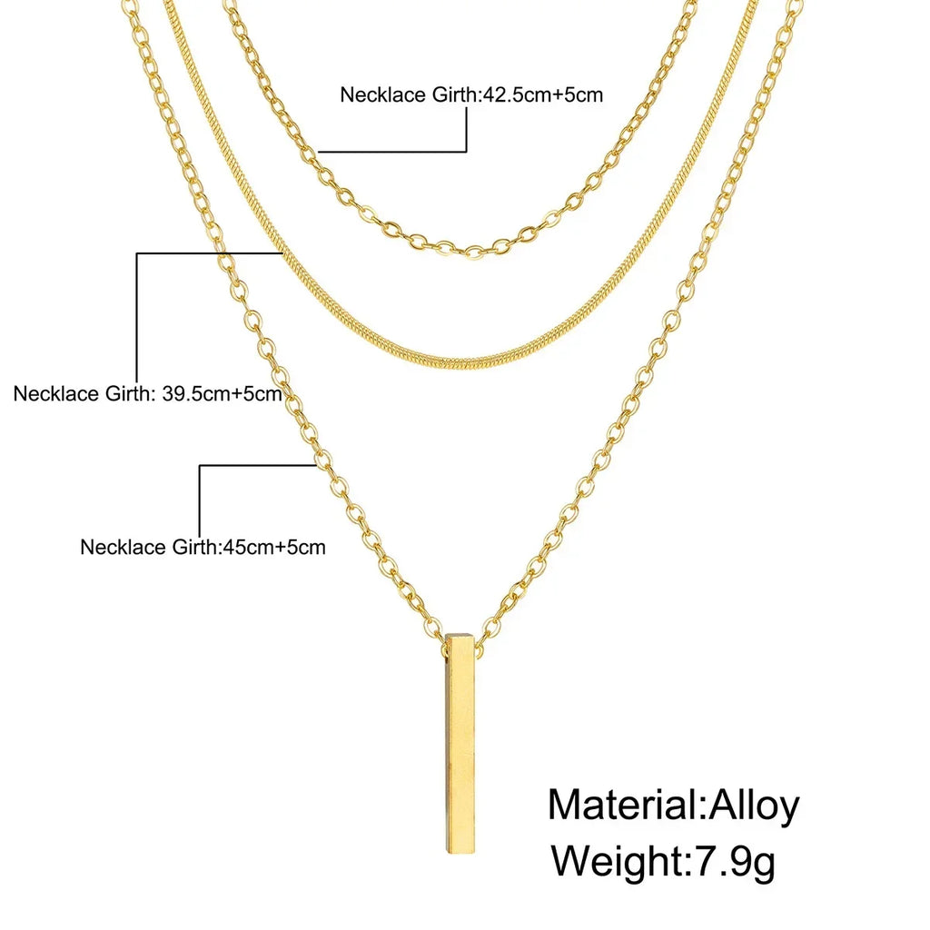 925 Sterling Silver Three Layer Necklace Simple Strip Pendant Women