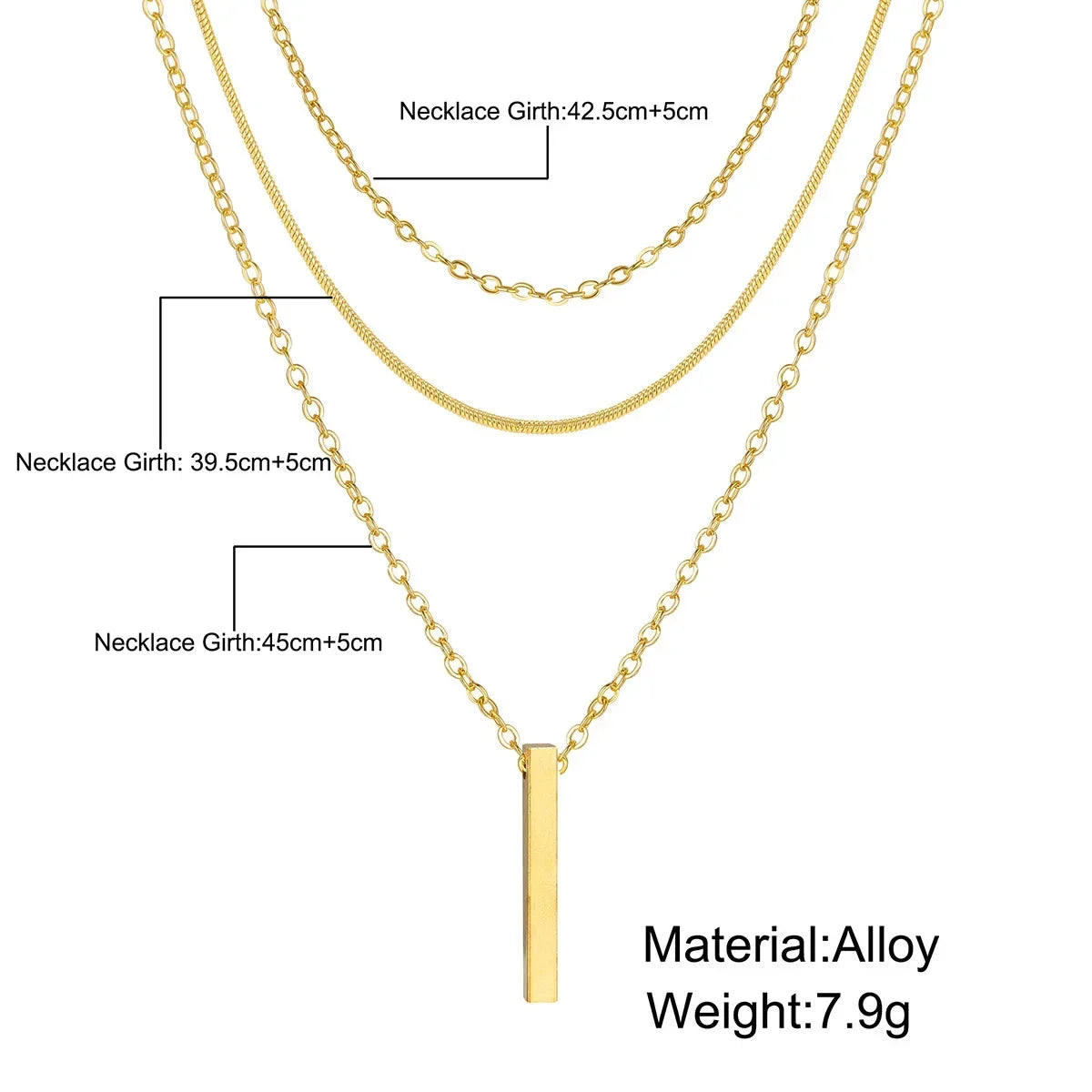 925 Sterling Silver Three Layer Necklace Simple Strip Pendant Women