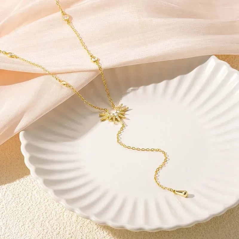 Elegant Y Shape Necklace Cubic Zirconia Tassel Choker Women