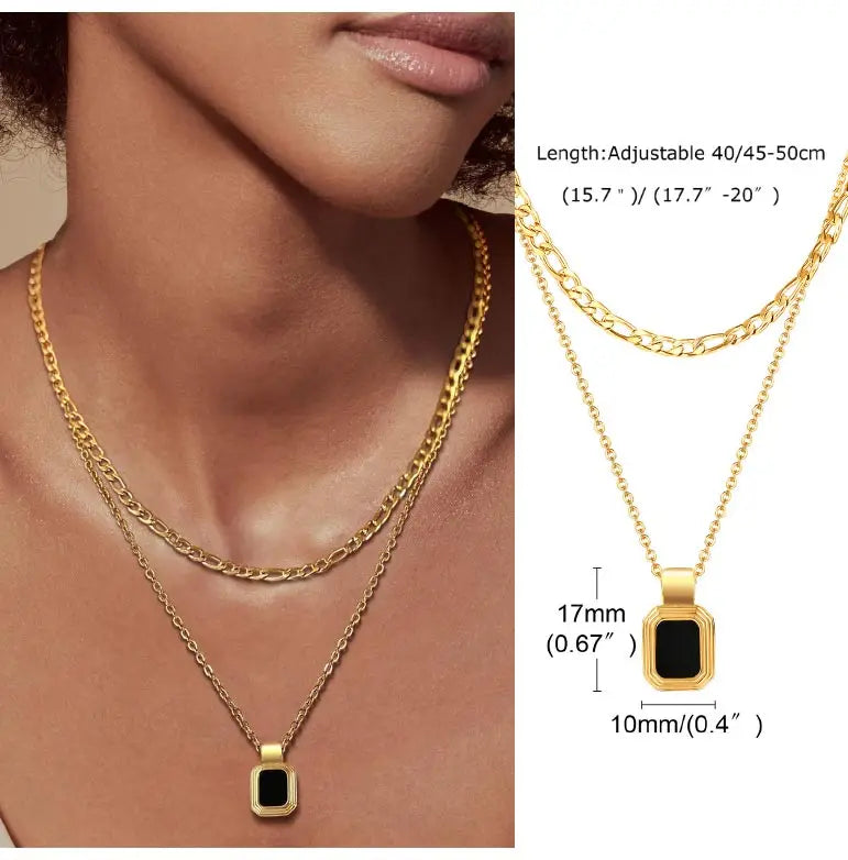 Sliding Water Droplet Pendant Necklace Gold Stainless Steel Waterproof