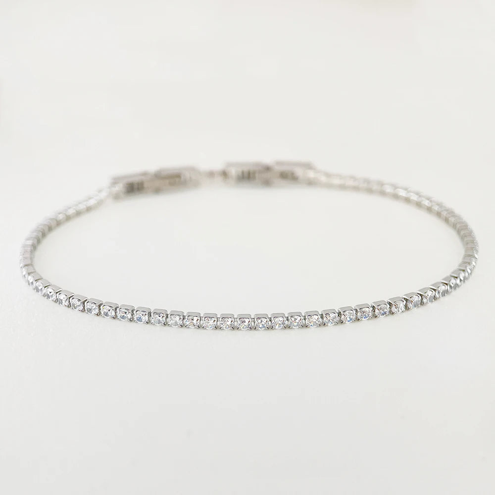 Delicate 2mm CZ Cluster Tennis Bracelet Adjustable Sizes Jewelry