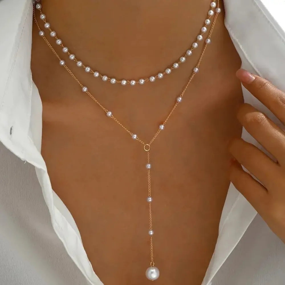 Elegant Double Layer Imitation Pearl Necklace Summer Beach Style