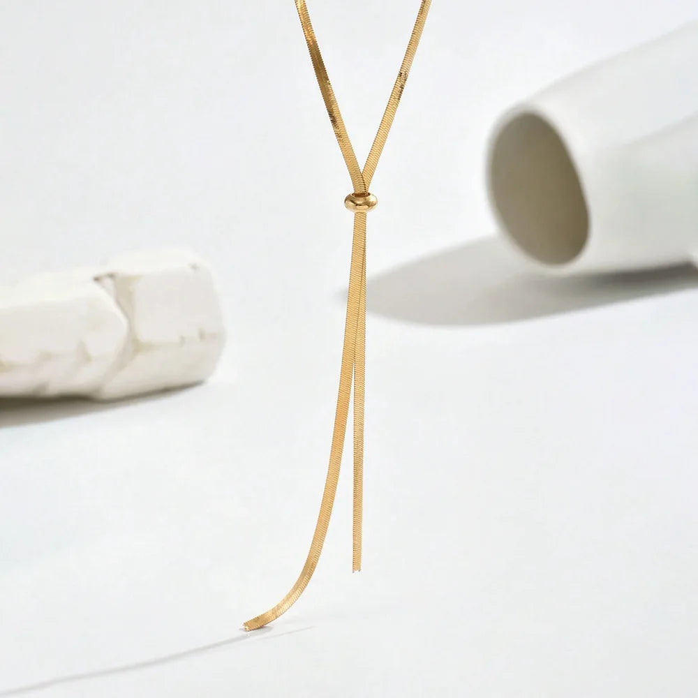 Trendy Flat Snake Chain Necklace Gold Y Shape Women Jewelry