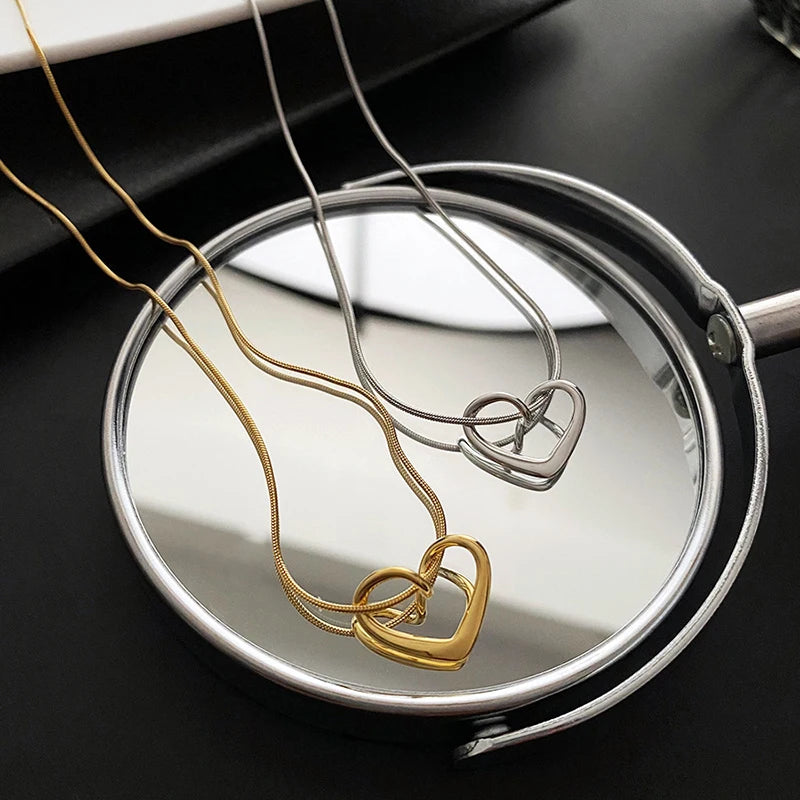 Minimalist Heart Pendant Necklace Thin Chain Korean Style Women