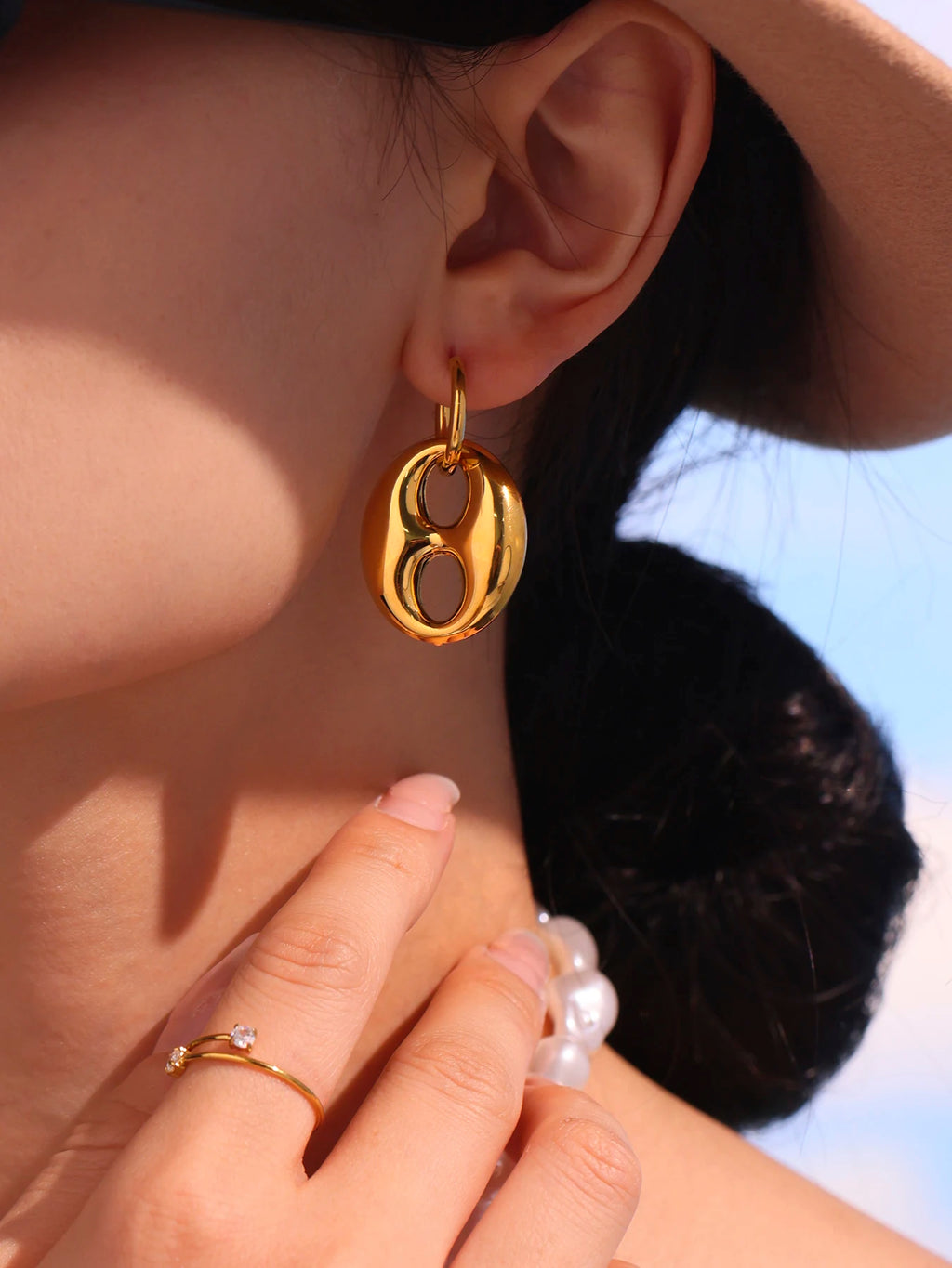 Modern Dangle Earrings Gold Plated Stainless Steel Waterproof