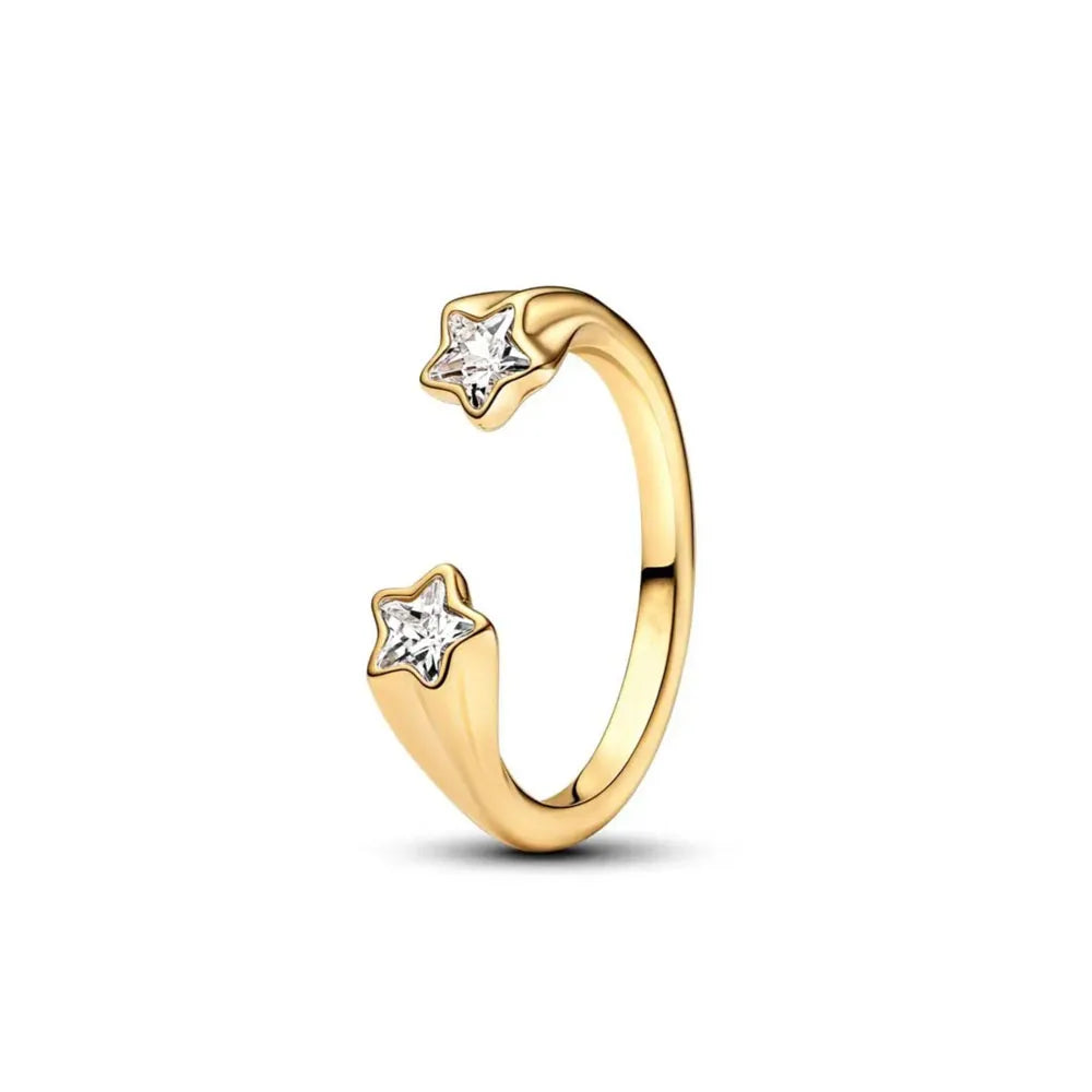 Elegant Gold Ring Sun Heart Bow 925 Silver Women Jewelry