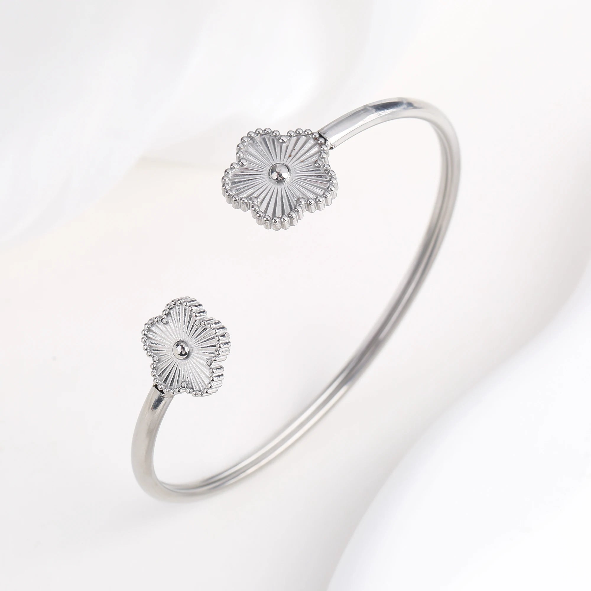 Lucky Five Leaf Clover Jewelry Set Stainless Steel Bangle Ring Women