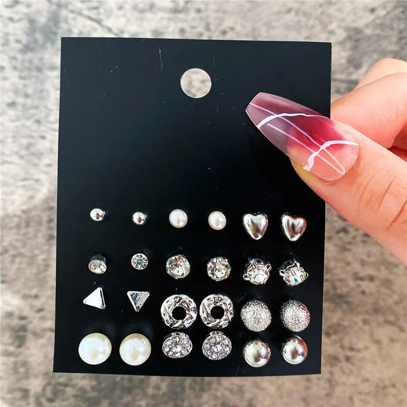 Bohemian Pearl Earrings Set 12 Pairs Geometric Women Jewelry