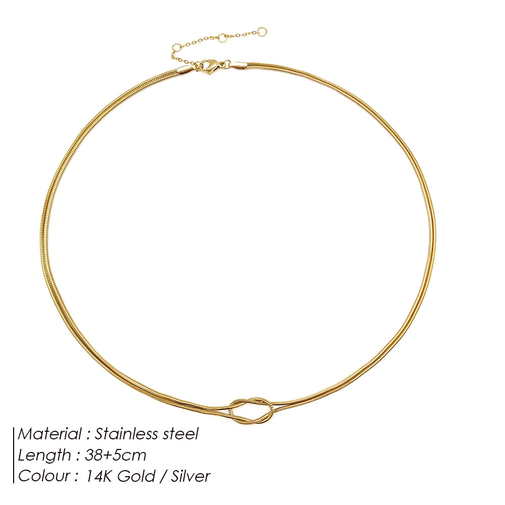 Minimalist Snake Chain Necklace Knotted Gold Women Jewelry
