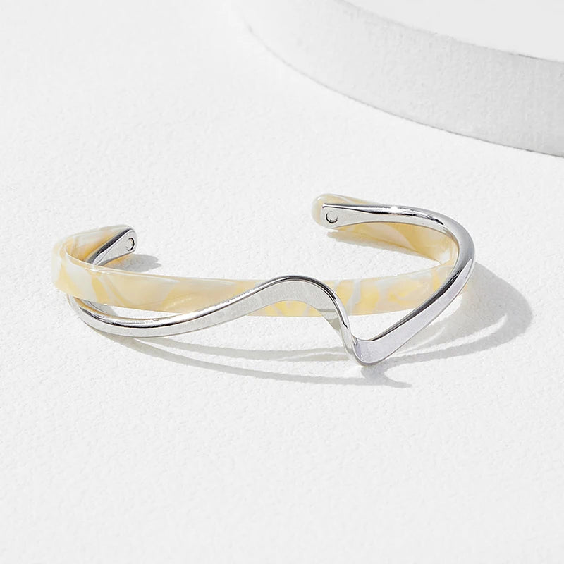 White Acrylic C-Shaped Bracelet Geometric Metal Bangle Women Gift