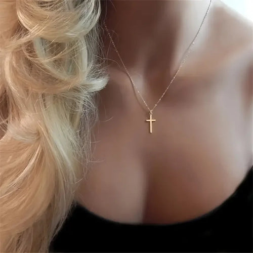 14K Gold Plated Small Cross Necklace Elegant Pendant for Women