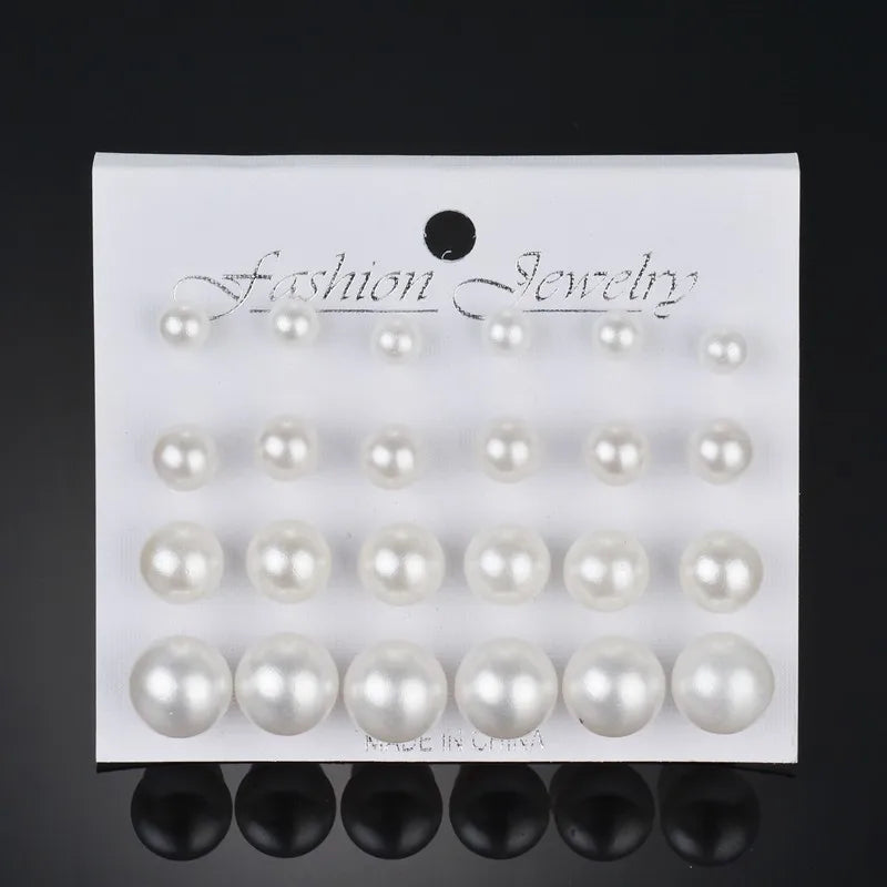 Bohemian Pearl Earrings Set 12 Pairs Geometric Women Jewelry