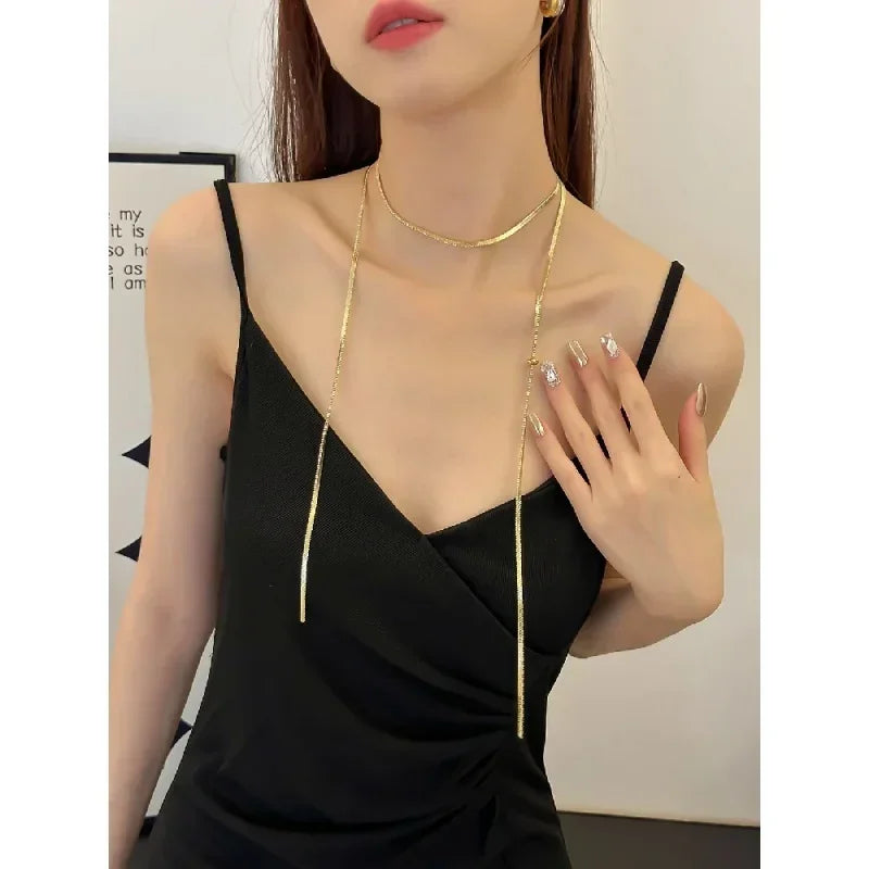 Luxury Snake Chain Necklace Pull-Out Adjustable Long Sweater Chain