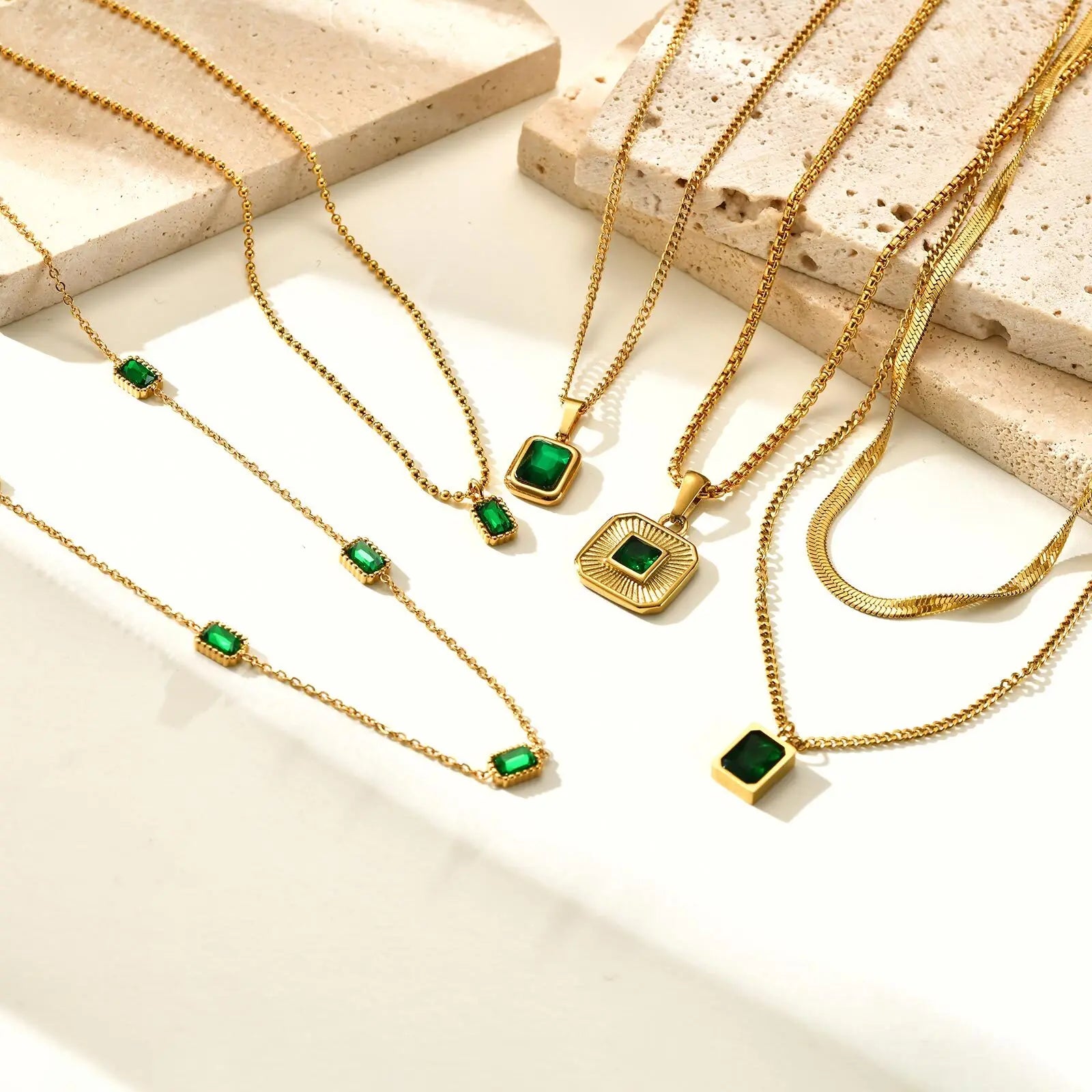 Vintage Green Zircon Necklace Gold Plated Women Jewelry