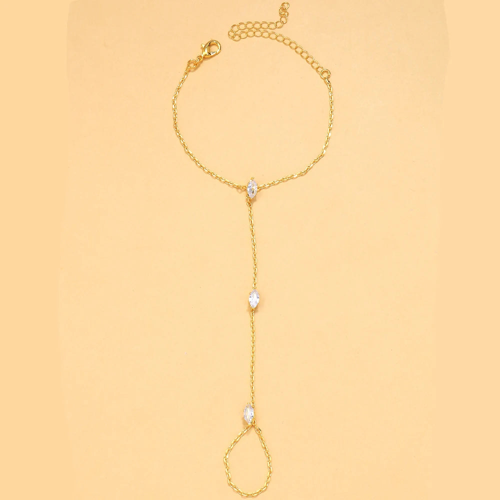 Bohemian Rhombus Crystal Hand Chain Bracelet Thin Finger Jewelry