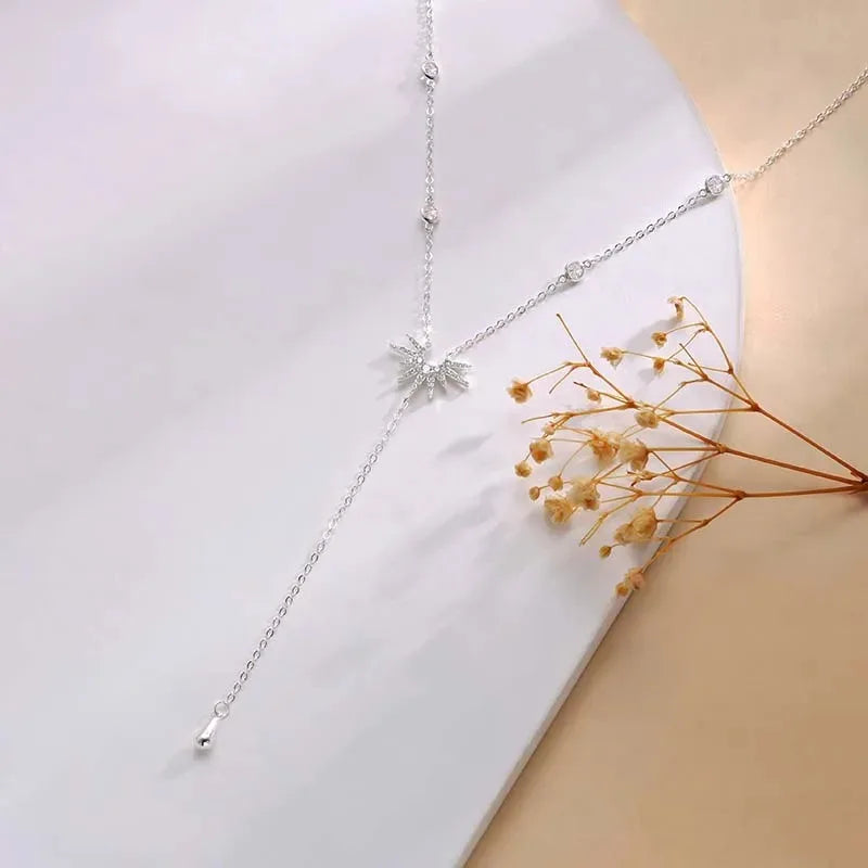 Elegant Y Shape Necklace Cubic Zirconia Tassel Choker Women