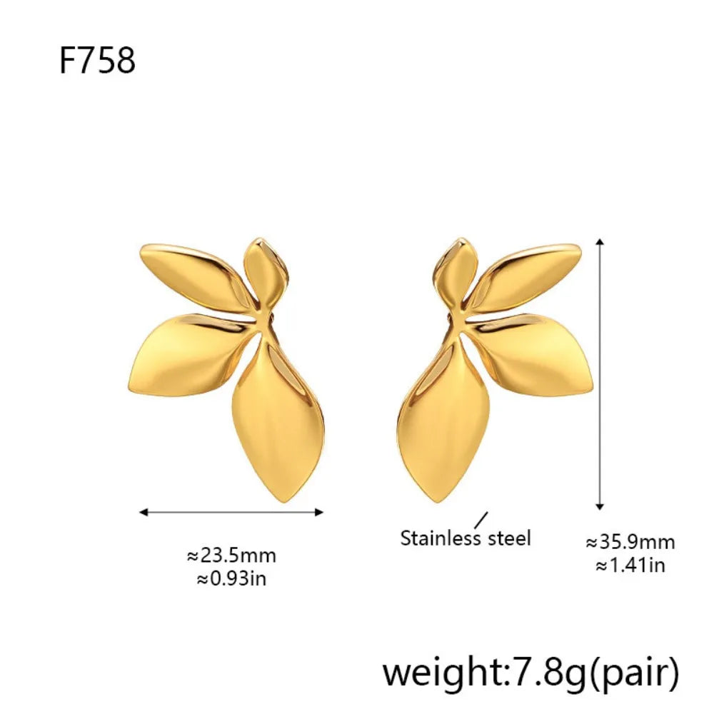Elegant Flower Leaf Earrings Gold Shiny Women Jewelry