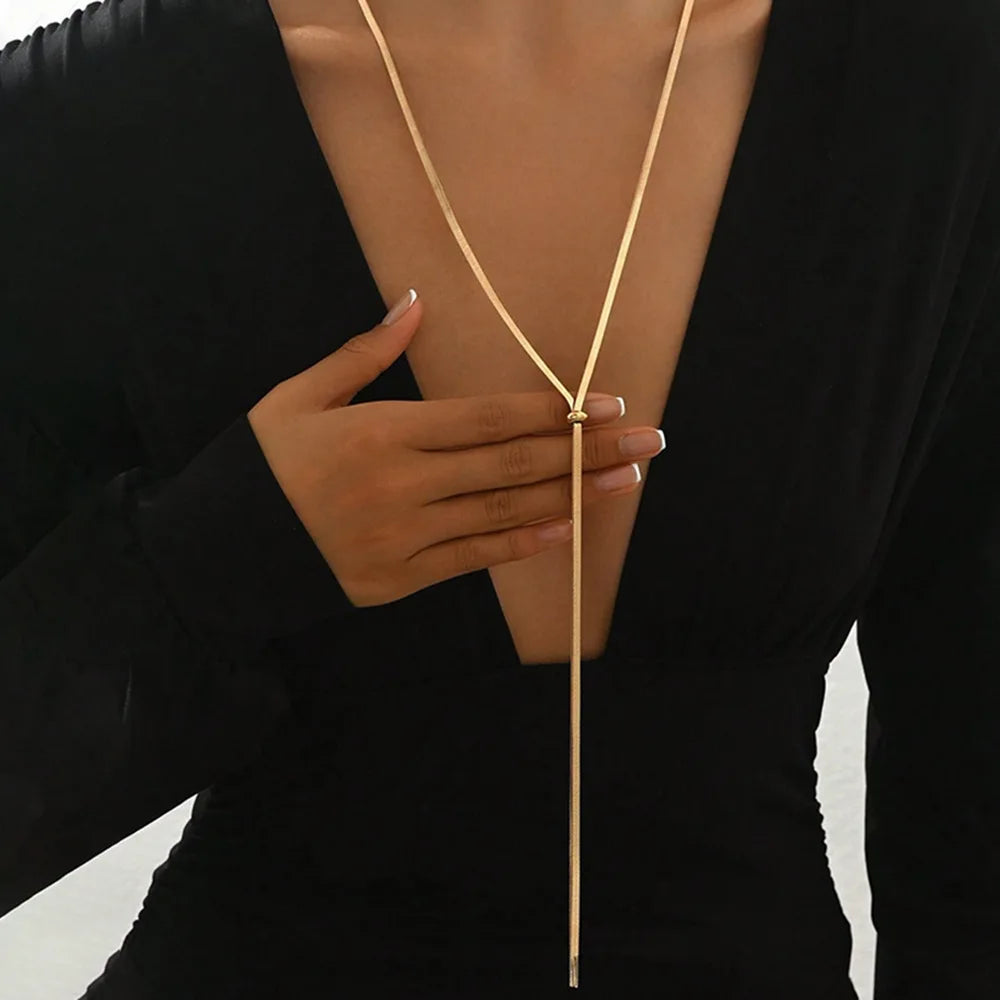 Trendy Flat Snake Chain Necklace Gold Y Shape Women Jewelry