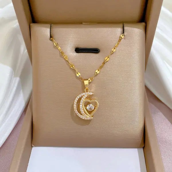 Zircon Butterfly Tassel Necklace Moon Flower Stainless Steel Women