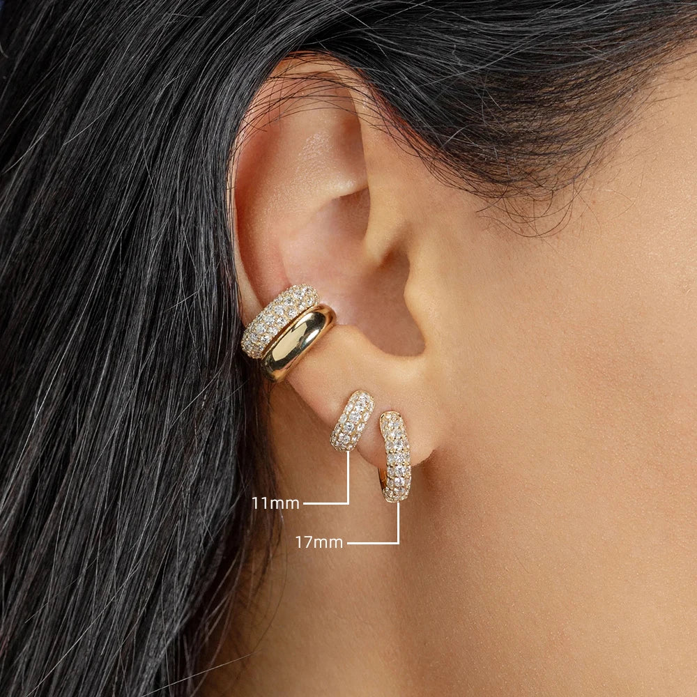 Gold Huggie Earrings CZ Zircon Thin Hoop Cartilage Women