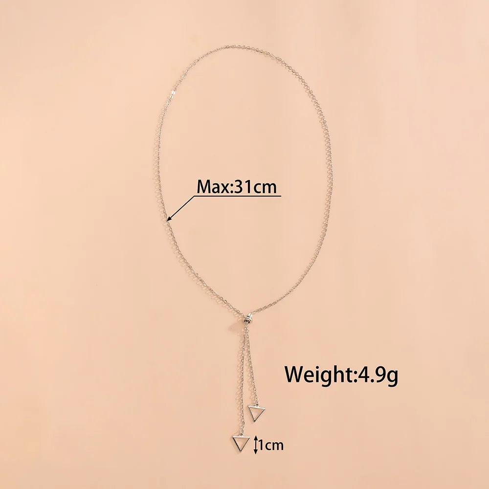 Simple Pearl Tassel Necklace Silver Tone Adjustable Clavicle Chain