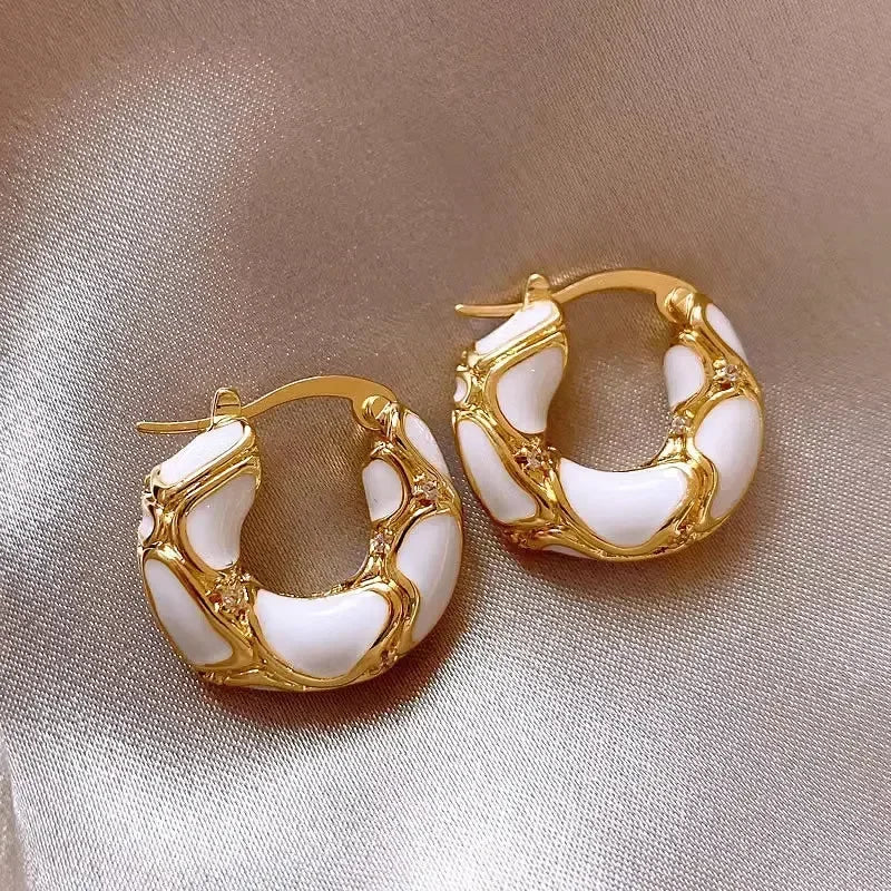Trendy Enamel Hoop Earrings Gold Color Small Creative Jewelry