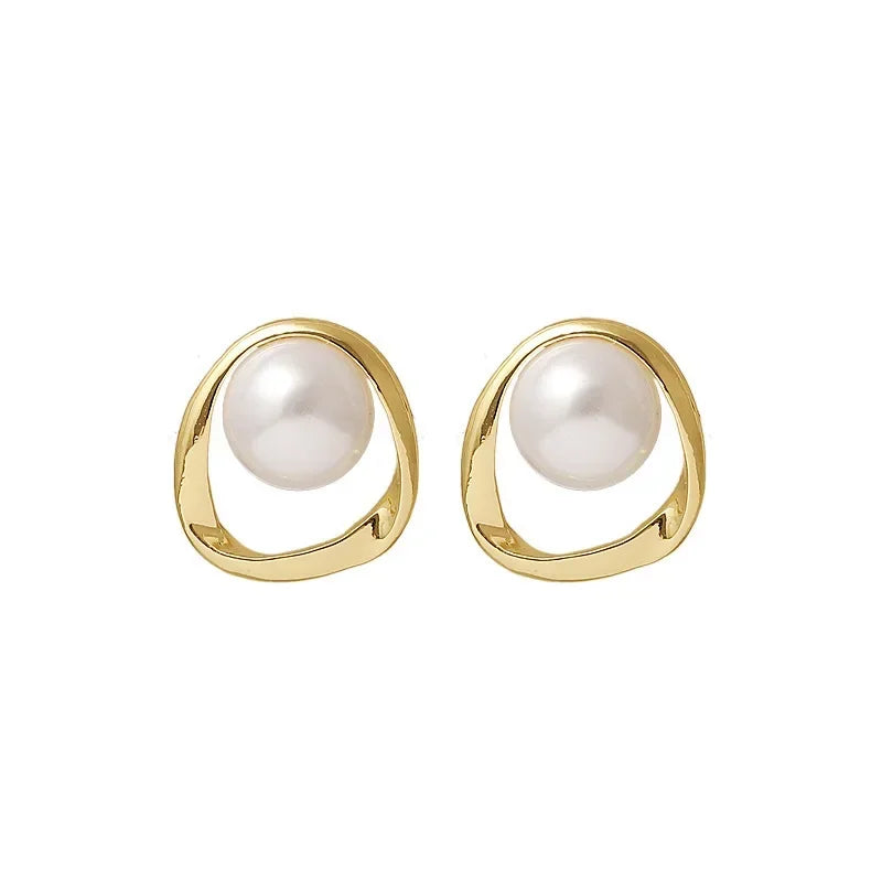 Irregular Pearl Stud Earrings Gold Korean Style Delicate Women