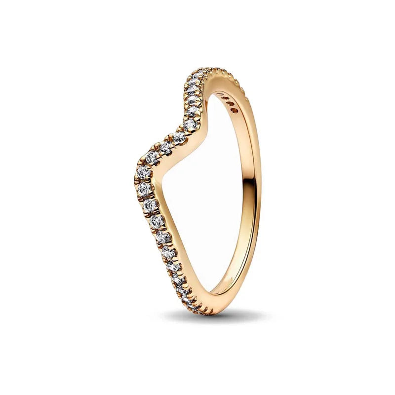 Elegant Gold Ring Sun Heart Bow 925 Silver Women Jewelry