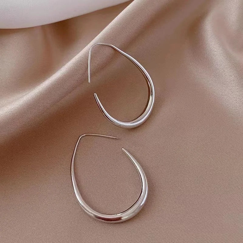 925 Silver Gold Ellipse Hoop Earrings Luxury Wedding Women Jewelry