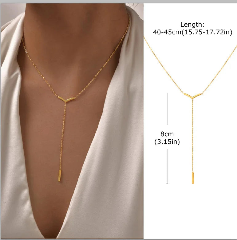 Elegant Lariat Necklace Y Shape Gold Plated Women Jewelry