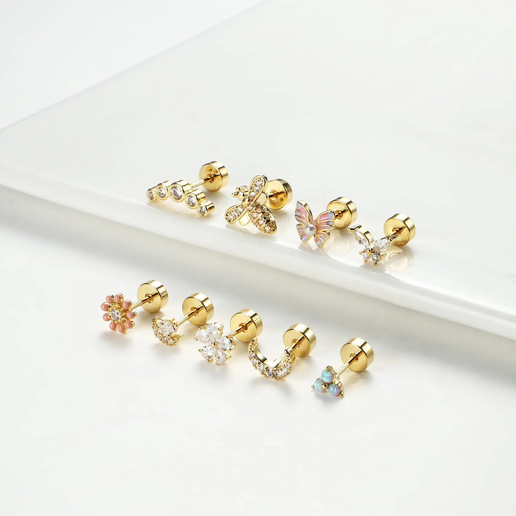 Surgical Steel Flat Back Cartilage Stud Earring Butterfly Flower