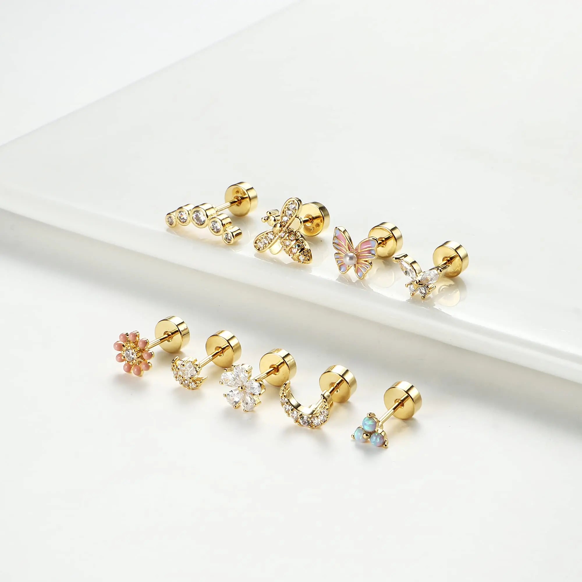 Surgical Steel Flat Back Cartilage Stud Earring Butterfly Flower