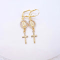 Virgin Mary Cross Rhinestone Earrings Elegant Religious Women