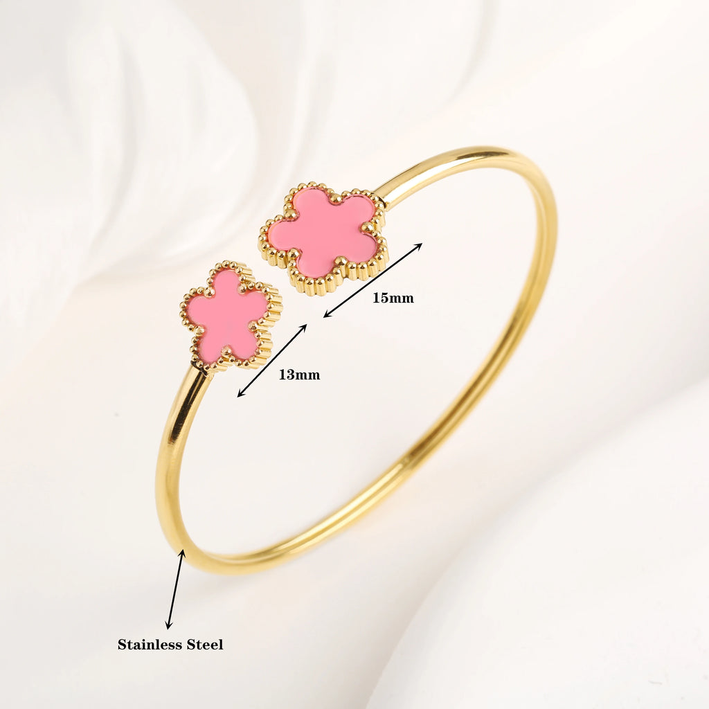 Lucky Five Leaf Clover Jewelry Set Stainless Steel Bangle Ring Women