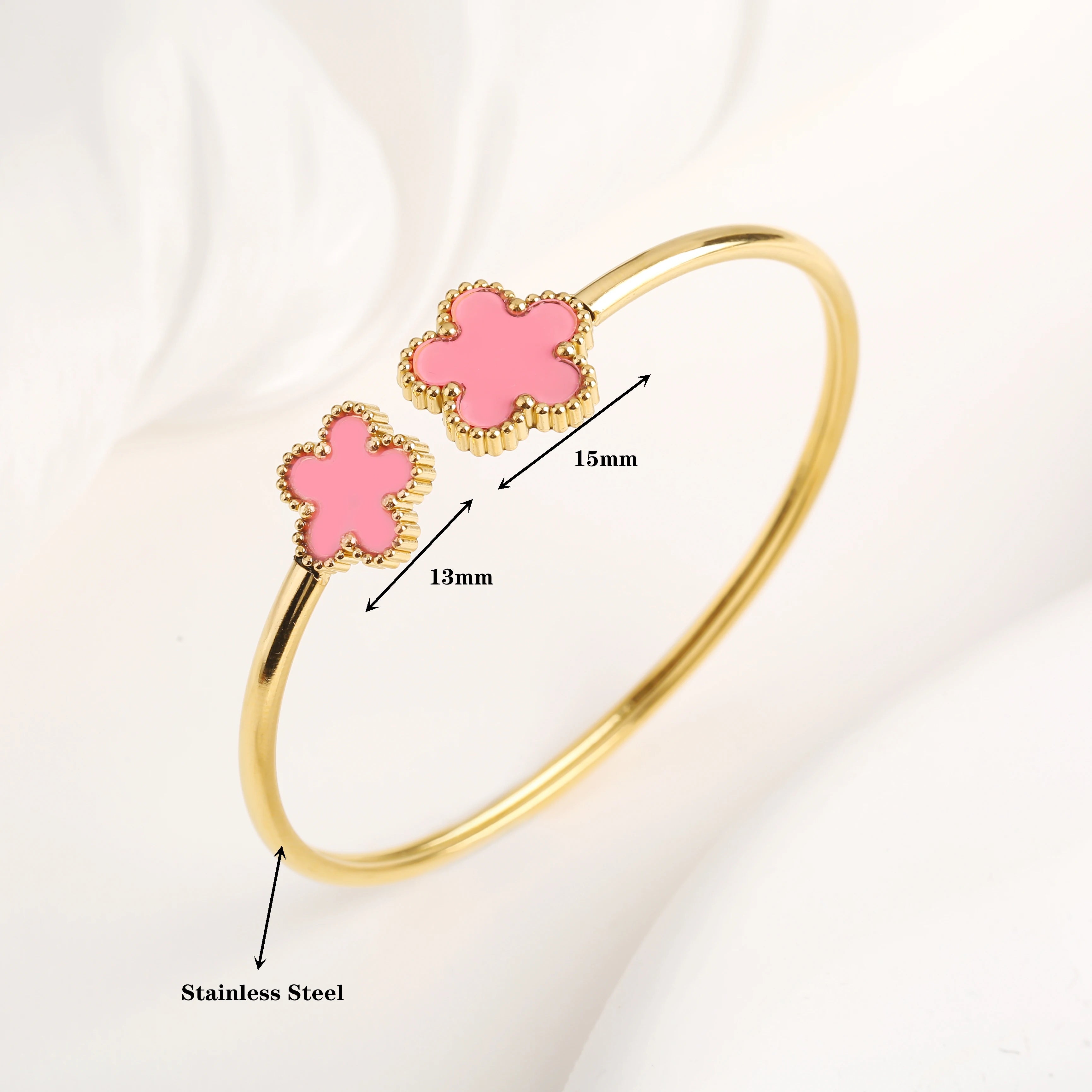 Lucky Five Leaf Clover Jewelry Set Stainless Steel Bangle Ring Women