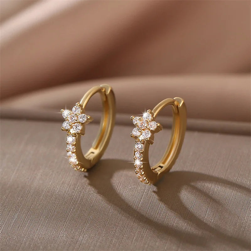 Zircon Star Hoop Earrings Stainless Steel Punk Unisex Rock Jewelry