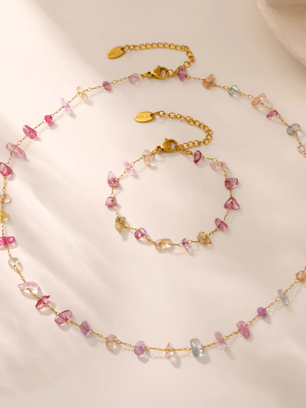 Colorful Crystal Necklace Bracelet Set Gold Plated Boho Jewelry
