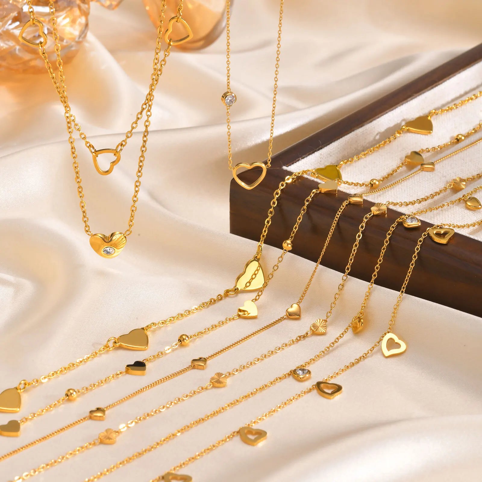 Minimalist Heart Chain Necklace Stackable Women Jewelry