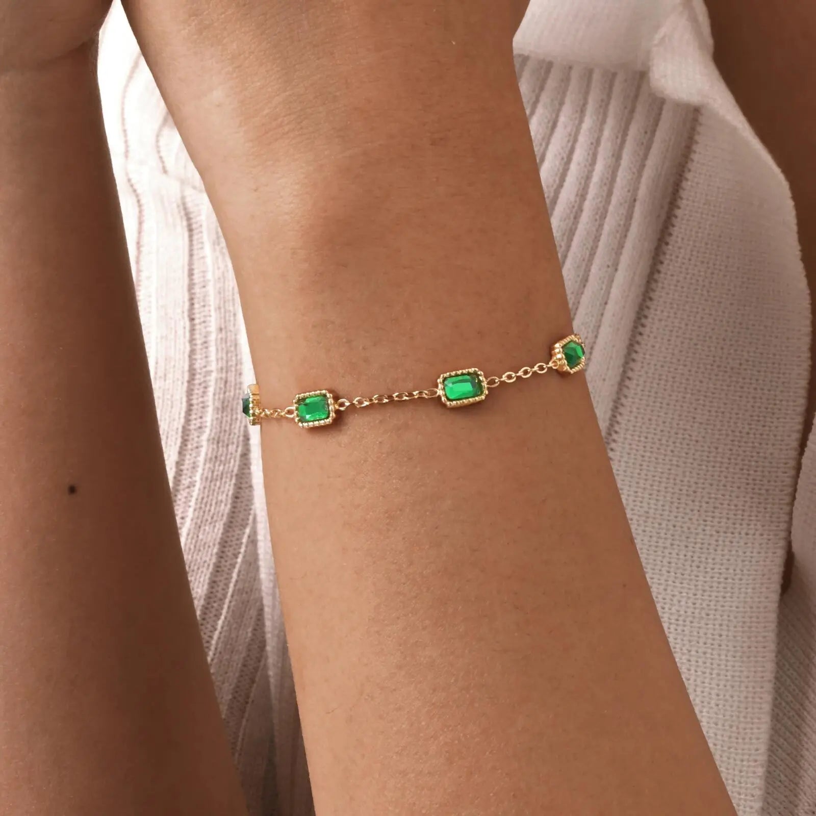 Vintage Green Zircon Necklace Gold Plated Women Jewelry