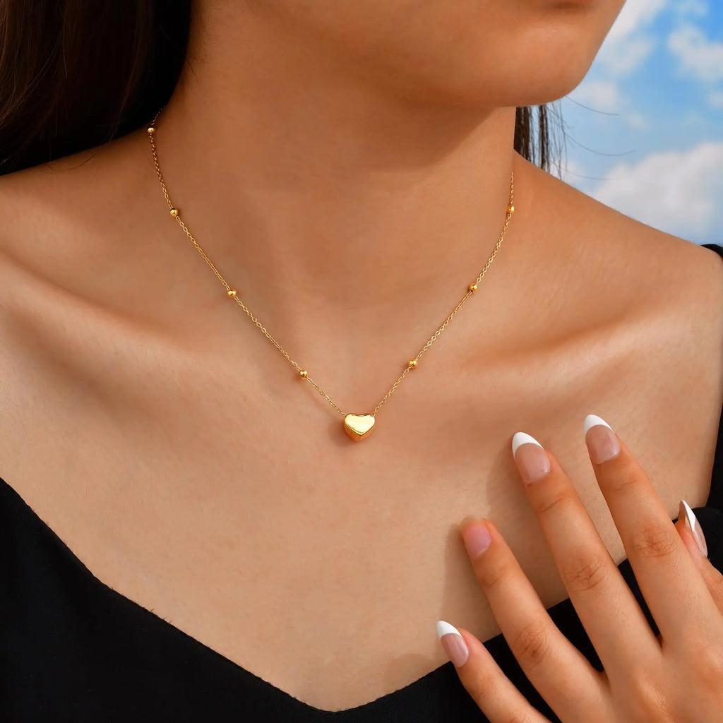 Luxury Zircon Heart Pendant Necklace Stainless Steel Love Charms