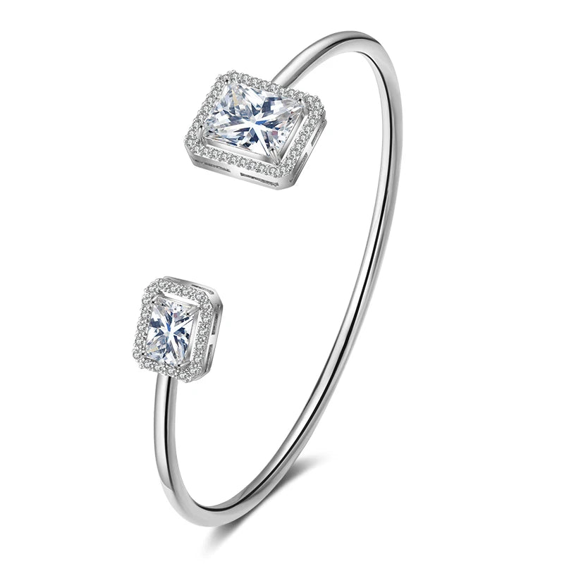 Elegant Gold Color Geometric Bangle with Sparkling Zircon Detail