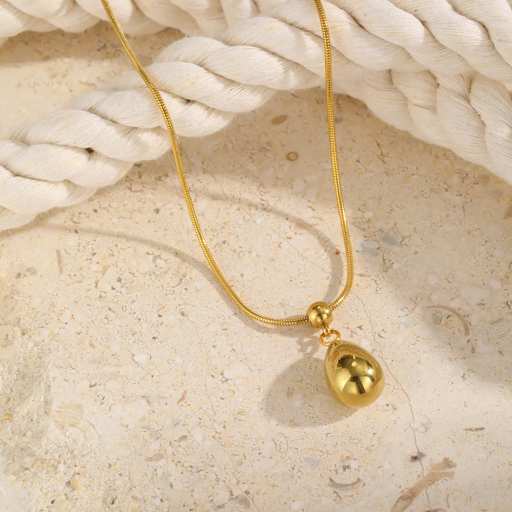 Sliding Water Droplet Pendant Necklace Gold Stainless Steel Waterproof