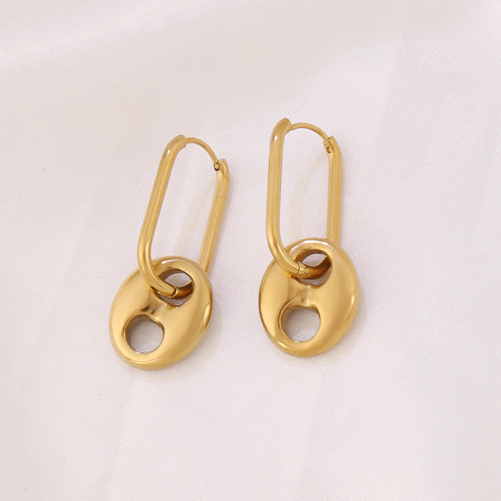 316L Coffee Bean U Shape Huggie Earrings Stainless Steel Women