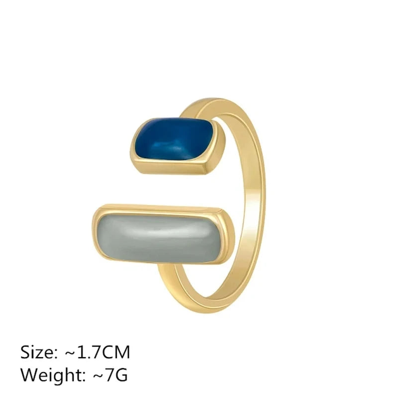 Adjustable Colorful Drip Glaze Ring Retro Geometric Gold Women