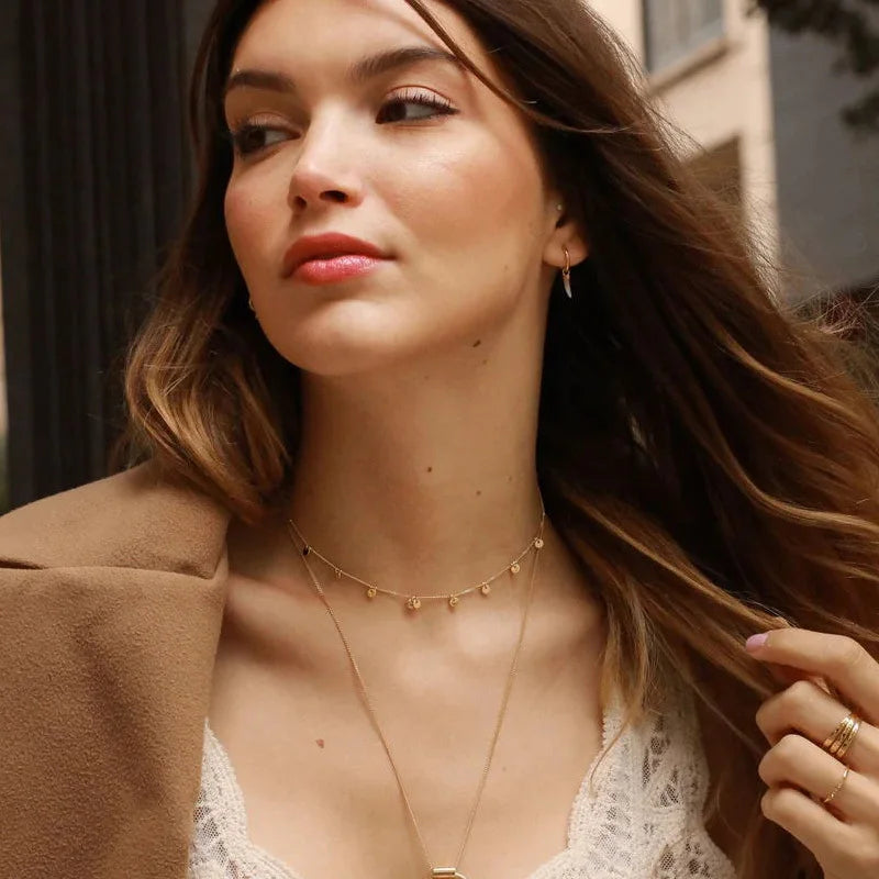 Delicate Multi Coin Disc Necklace Gold Stainless Steel Waterproof