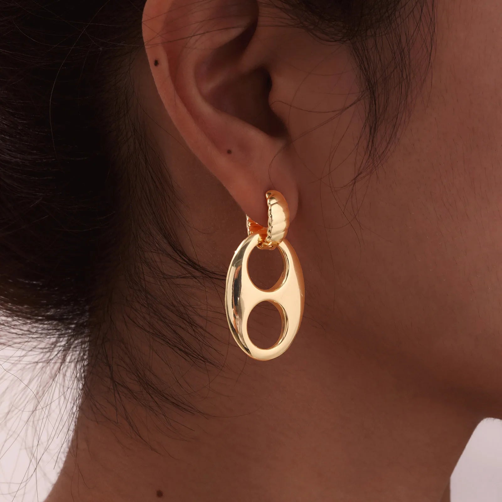 Double Circle Hoop Earrings 14K Gold Stainless Steel Chunky Women