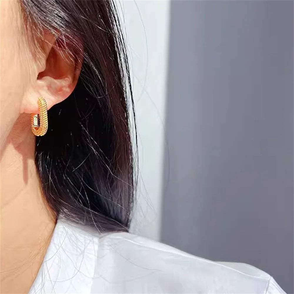 Geometric Square Earrings Gold Drop Women Party Jewelry