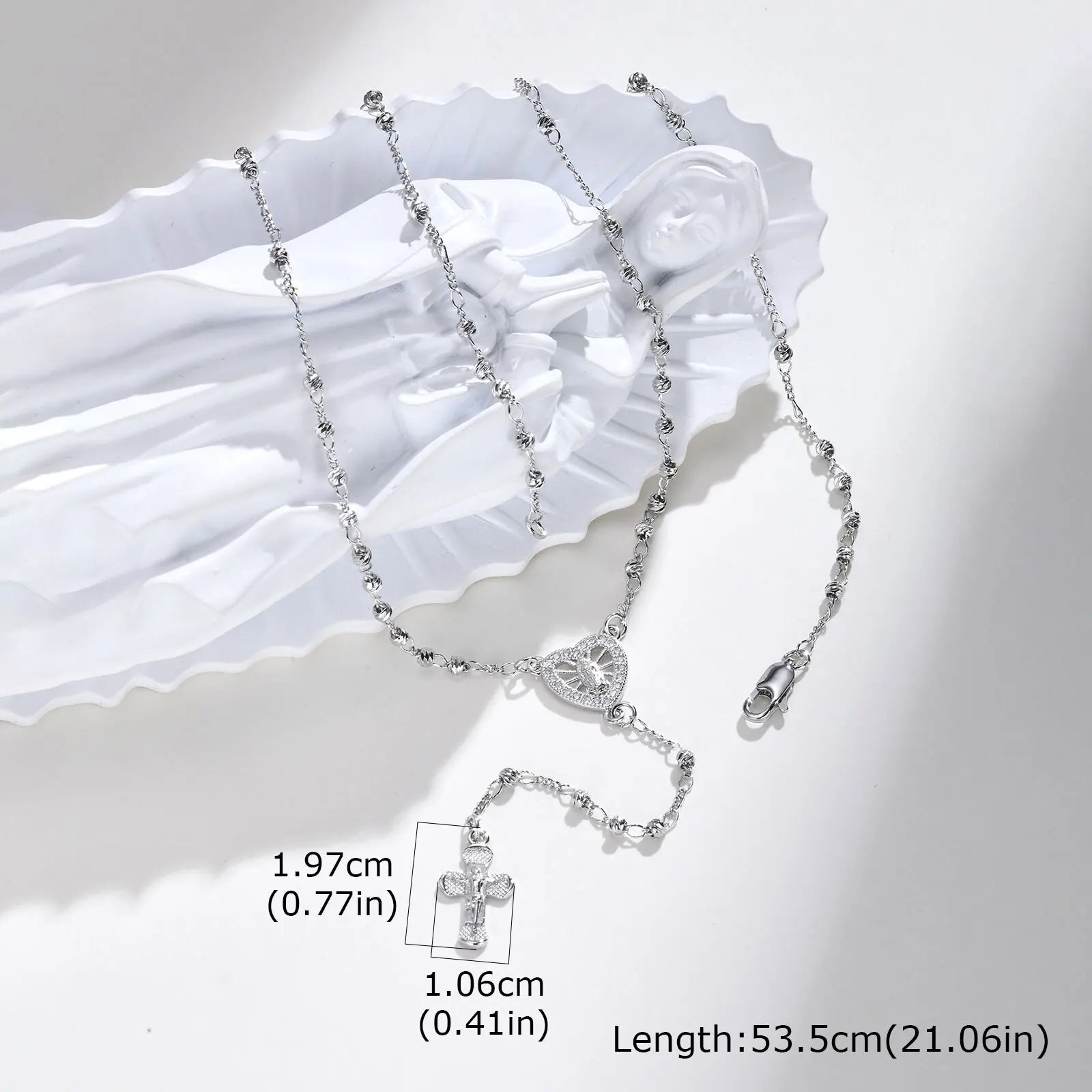 Stainless Steel Jesus Cross Y Necklace with Heart Charm Jewelry Set