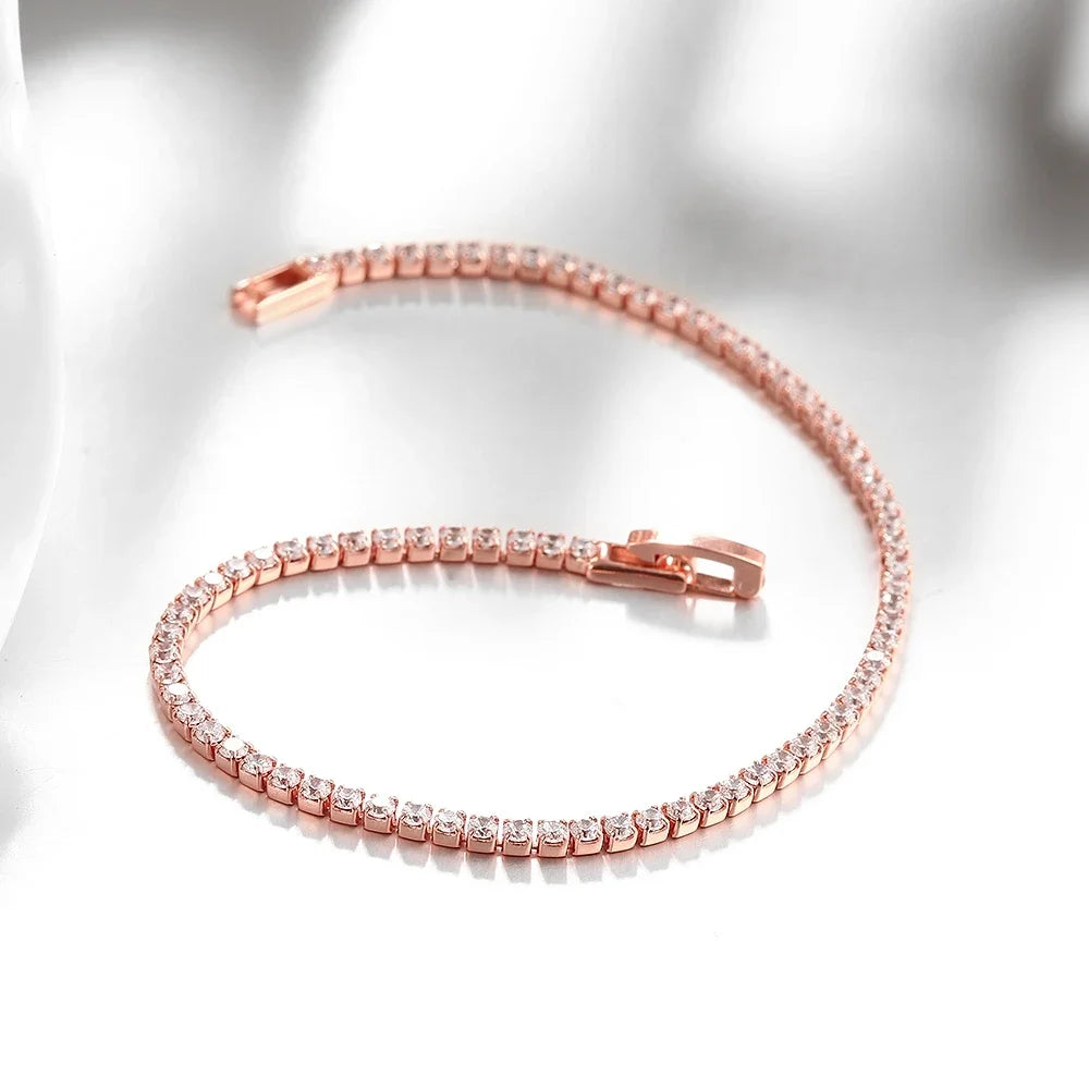 Minimalist Sterling Silver Tennis Bracelet Adjustable Zircon Design
