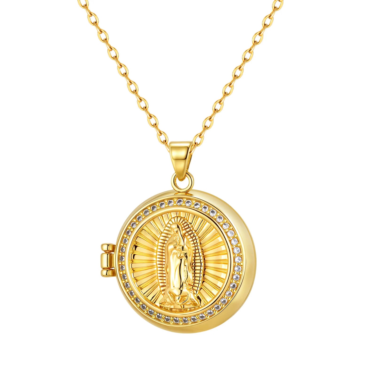 Religious Zircon Necklace Virgin Mary Round Pendant Women